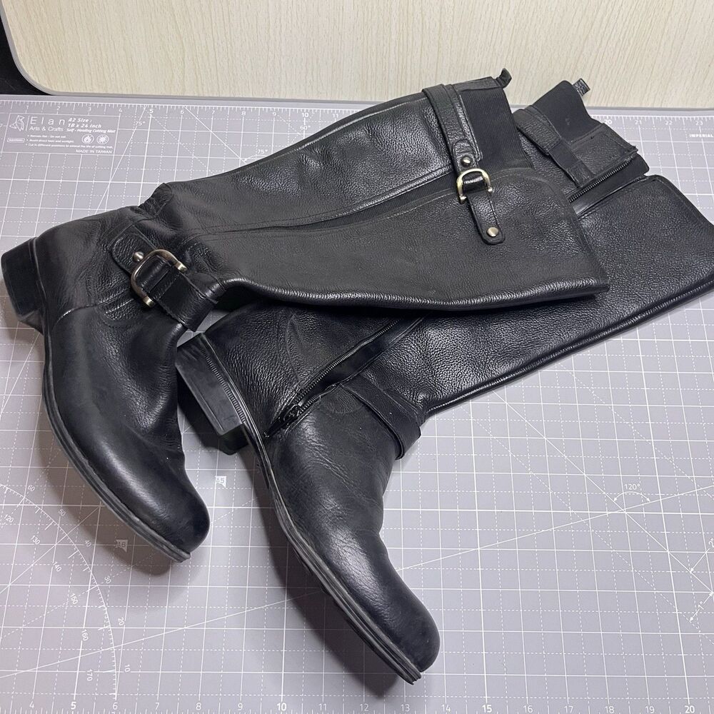 Naturalizer N5 Comfort Black Size 7m Knee High Leather Boots Riding Wide Calf
